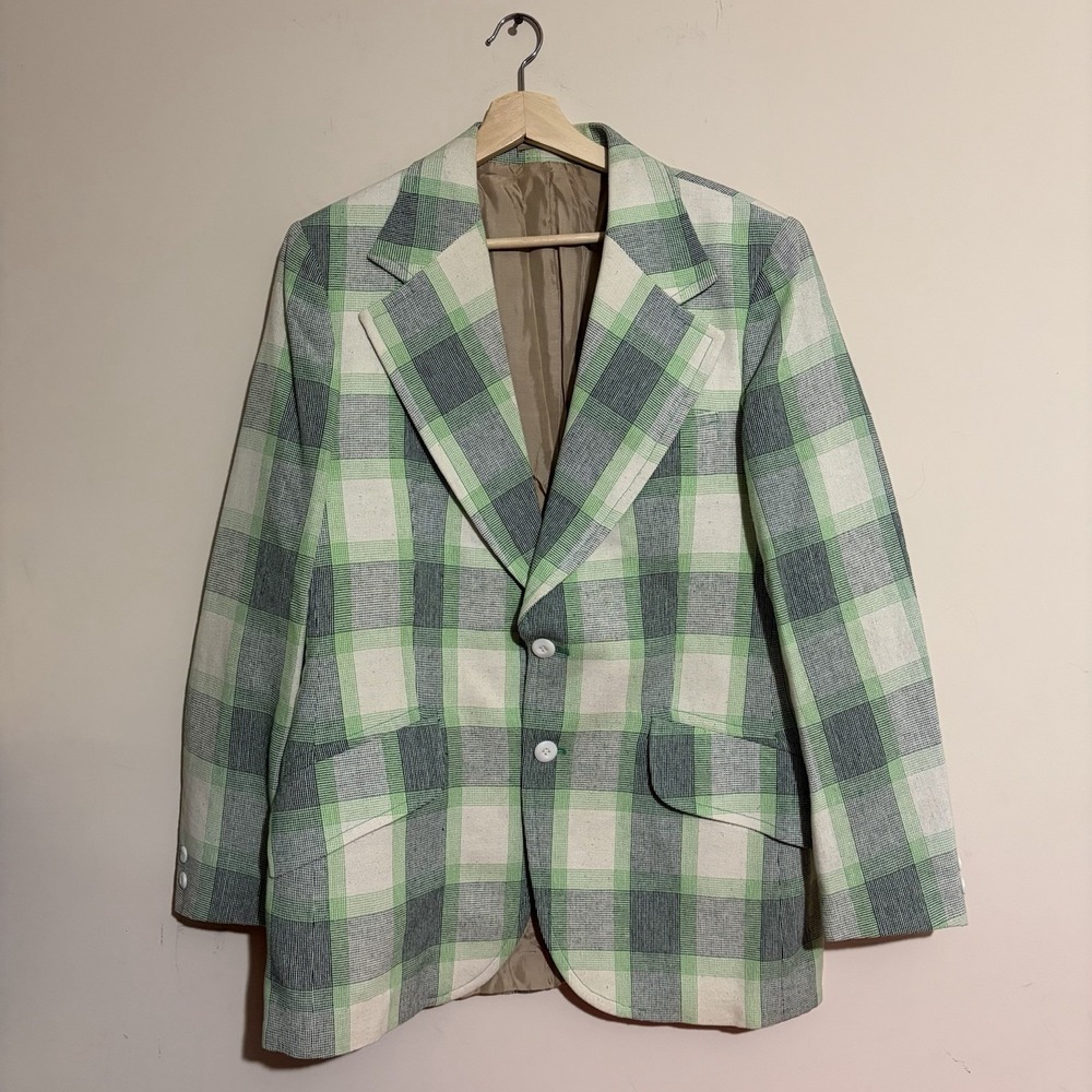 Vintage Citta 2000 Men Green Plaid  Blazer Wide Lapel Eclectic Grampa Derby